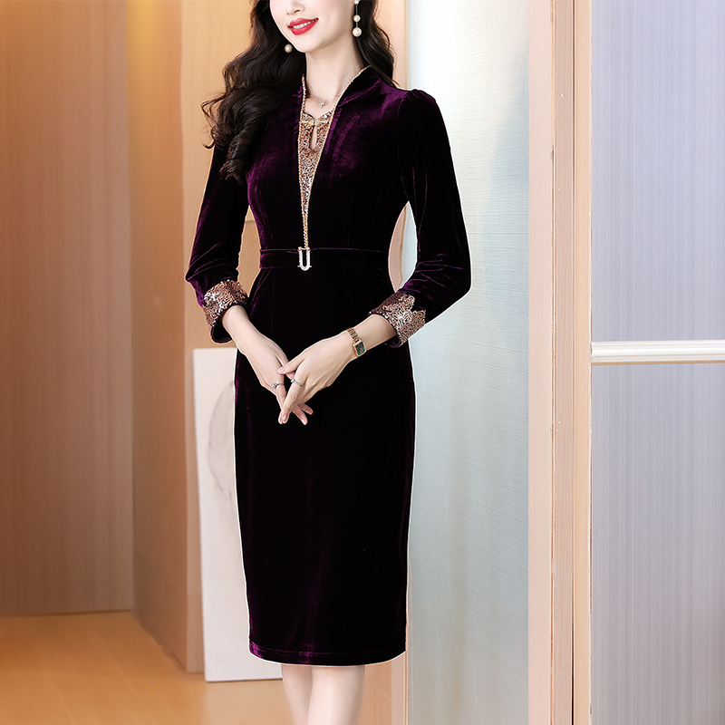 RY2582# 2025秋季新款收腰显瘦洋气减龄轻奢女人味打底连衣裙