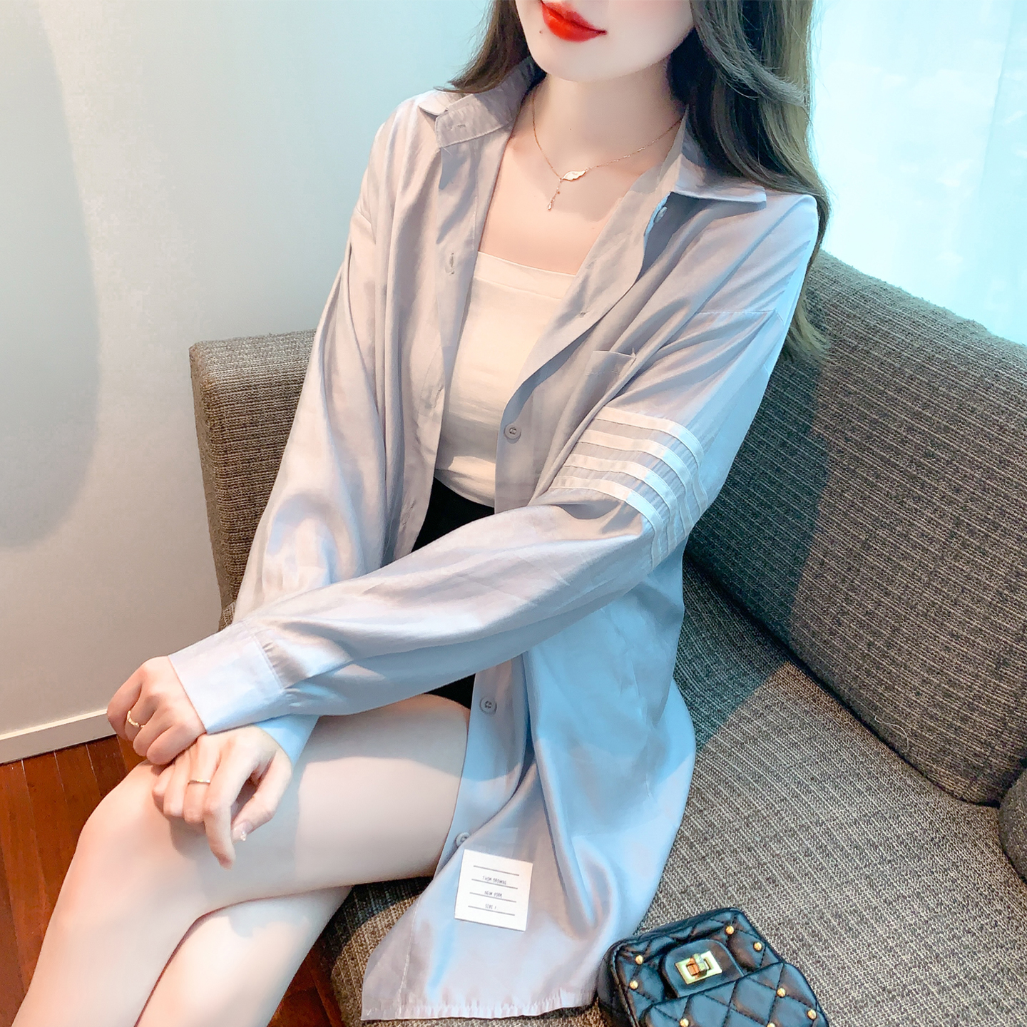 RY1664# 已出货2026夏季薄款长袖衬衫高级感度假防晒衣外套中长款开...