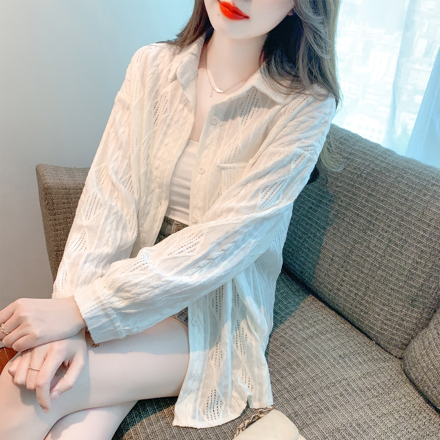 RY1657# 已出货2026夏季polo领长袖衬衫开衫外套宽松百搭薄款上...