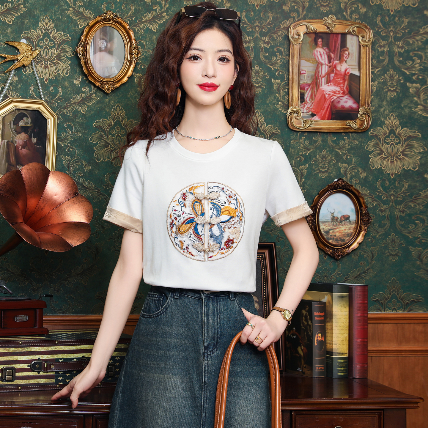 RY1656# 已出货2026夏季新款国风新中式刺绣宽松短袖t恤女士百搭上...