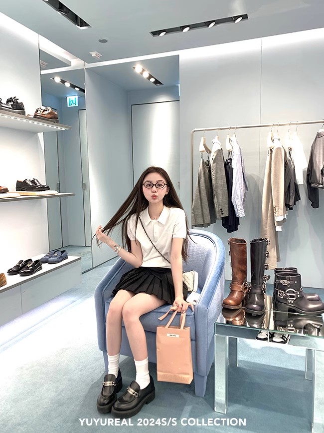 YUYUREAL 呆呆團寵 蝴蝶Polo短袖學院風正肩花苞袖小上衣