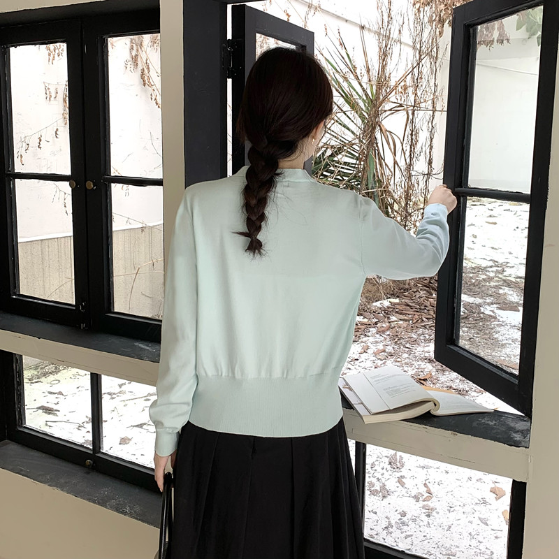 淡藍色針織衫上衣女春季新款寬松百搭韓系薄款V領毛衣開衫外套