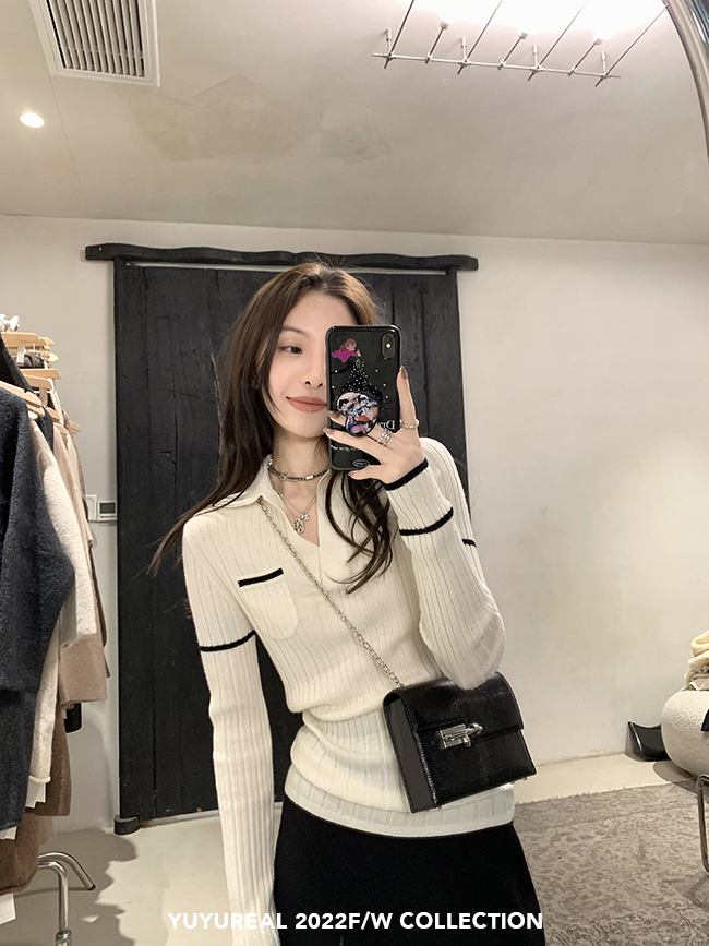YUYUREAL-少女羅曼史 polo領羊毛衫女春季內搭打底針織小香風毛衣