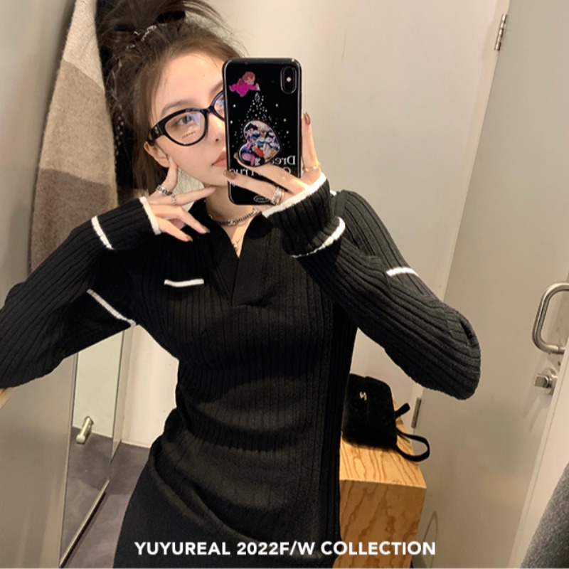 YUYUREAL-少女羅曼史 polo領羊毛衫女春季內搭打底針織小香風毛衣