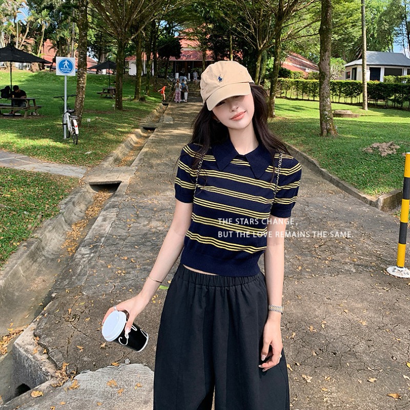 Lilylikes“miu系藝術生”時髦元氣少女 經典老錢條紋羊毛polo衫