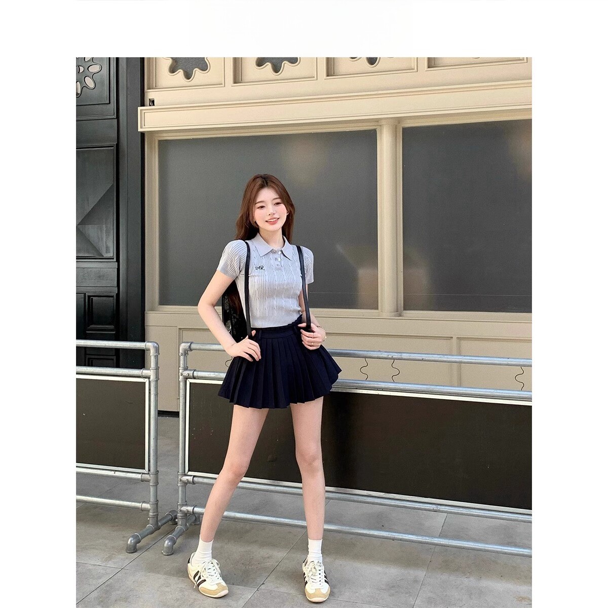 伯克利學院風polo領針織衫夏季短款修身設計感刺繡短袖t恤上衣女