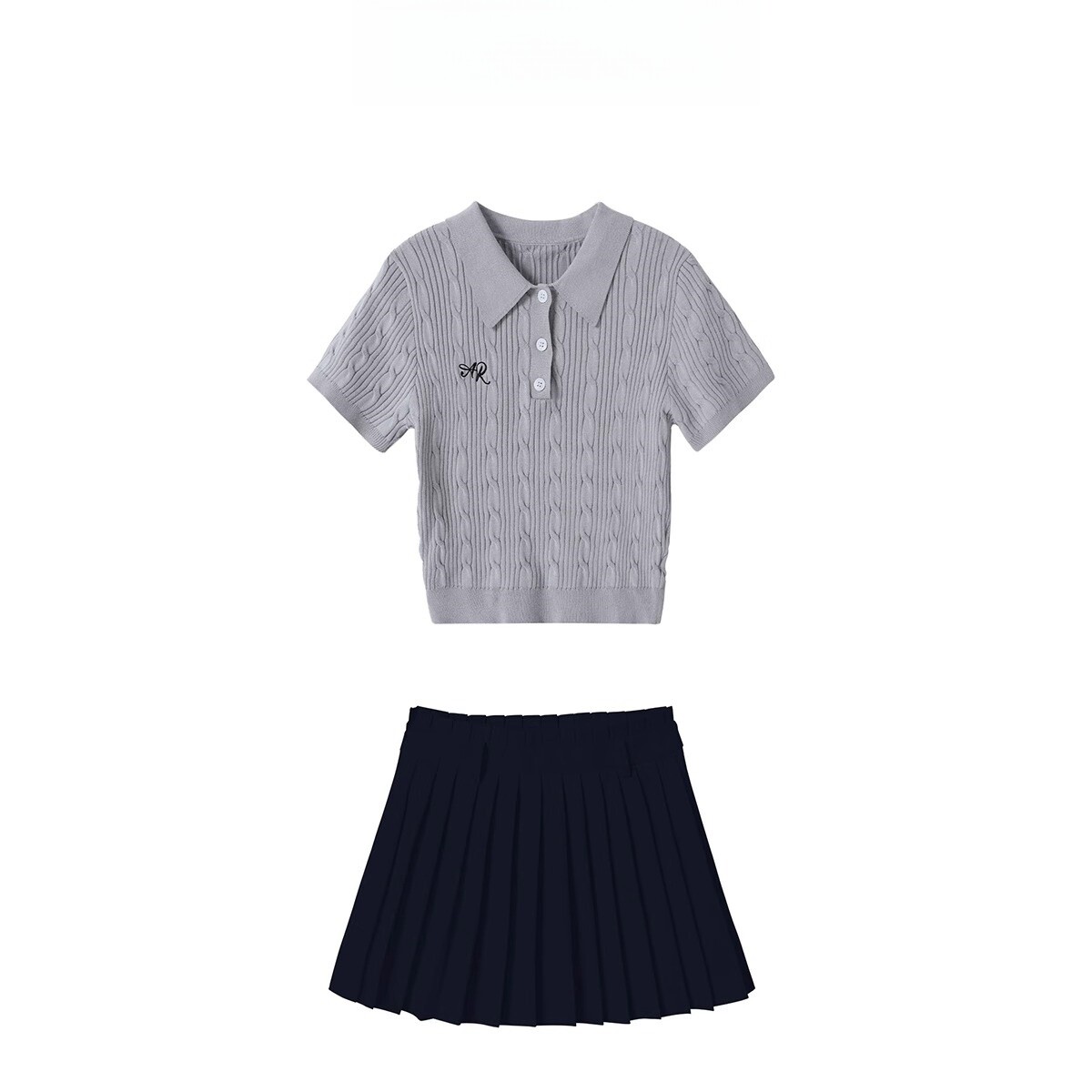 伯克利學院風polo領針織衫夏季短款修身設計感刺繡短袖t恤上衣女