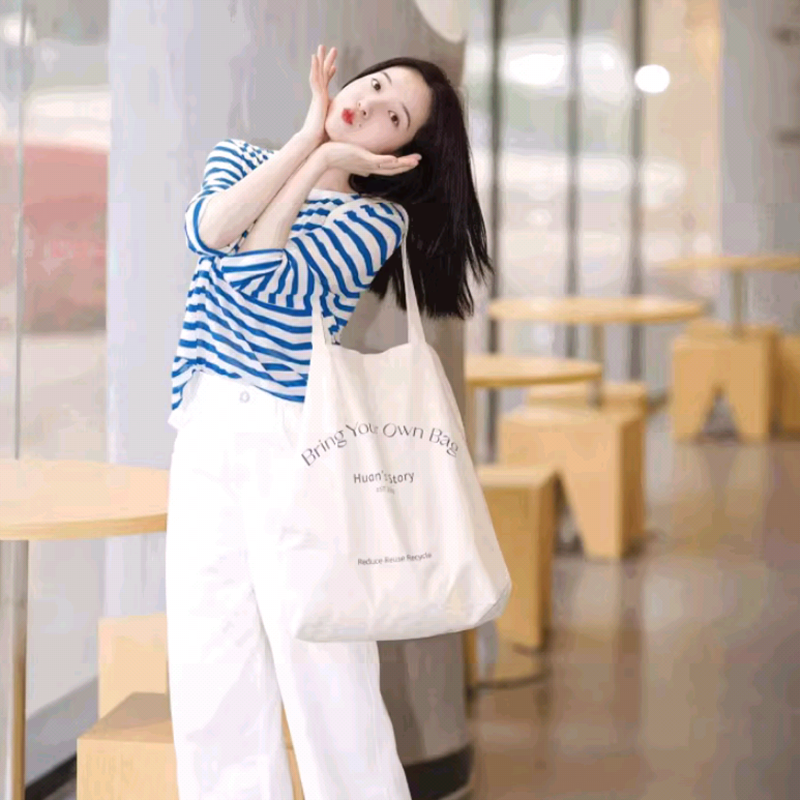 藍色條紋長袖t恤女夏季2026新款薄款寬松小個子防曬罩衫上衣夏款