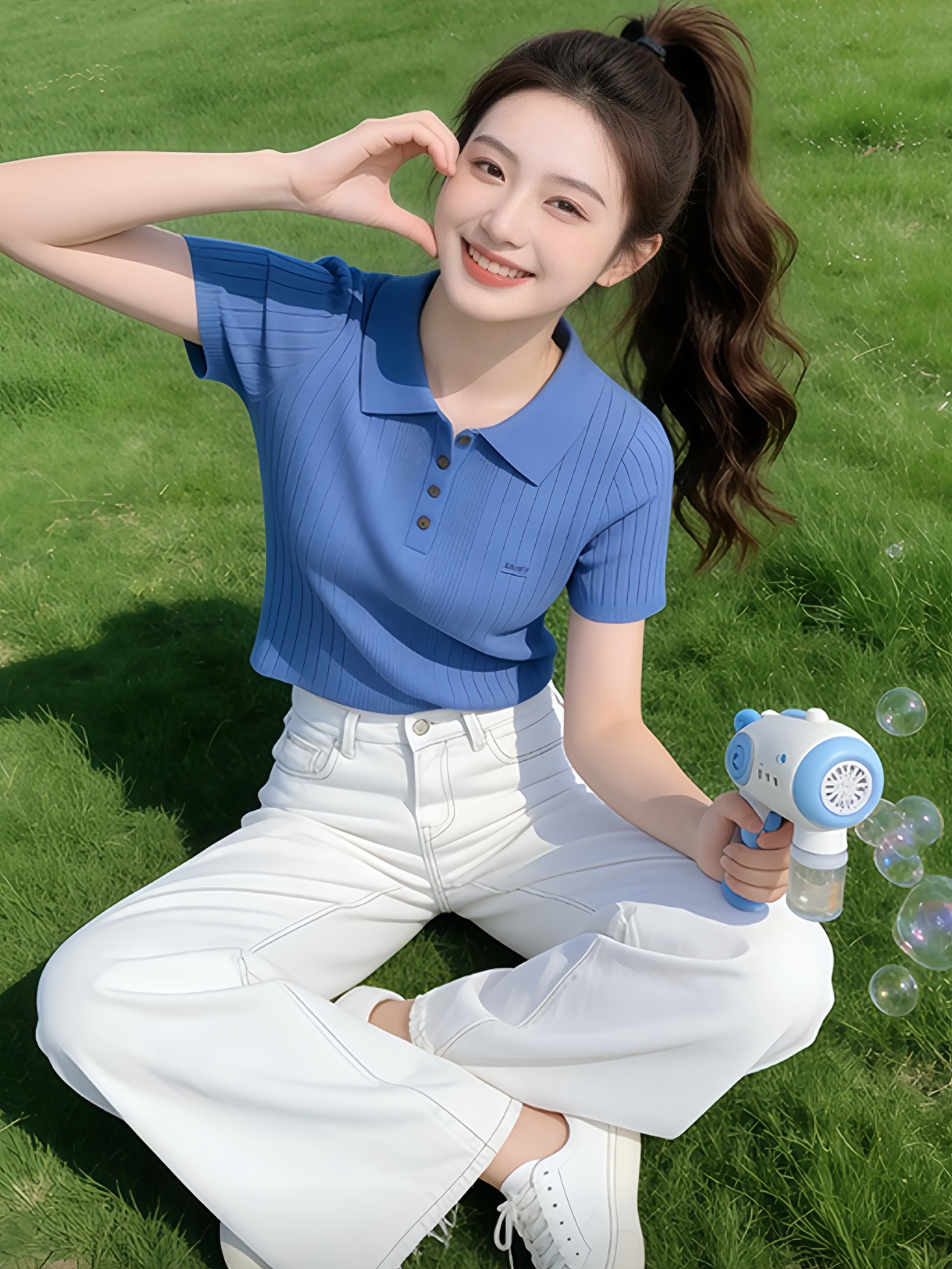 2026夏季新款藍色Polo領短袖t恤女修身顯瘦洋氣百搭上衣爆款女裝