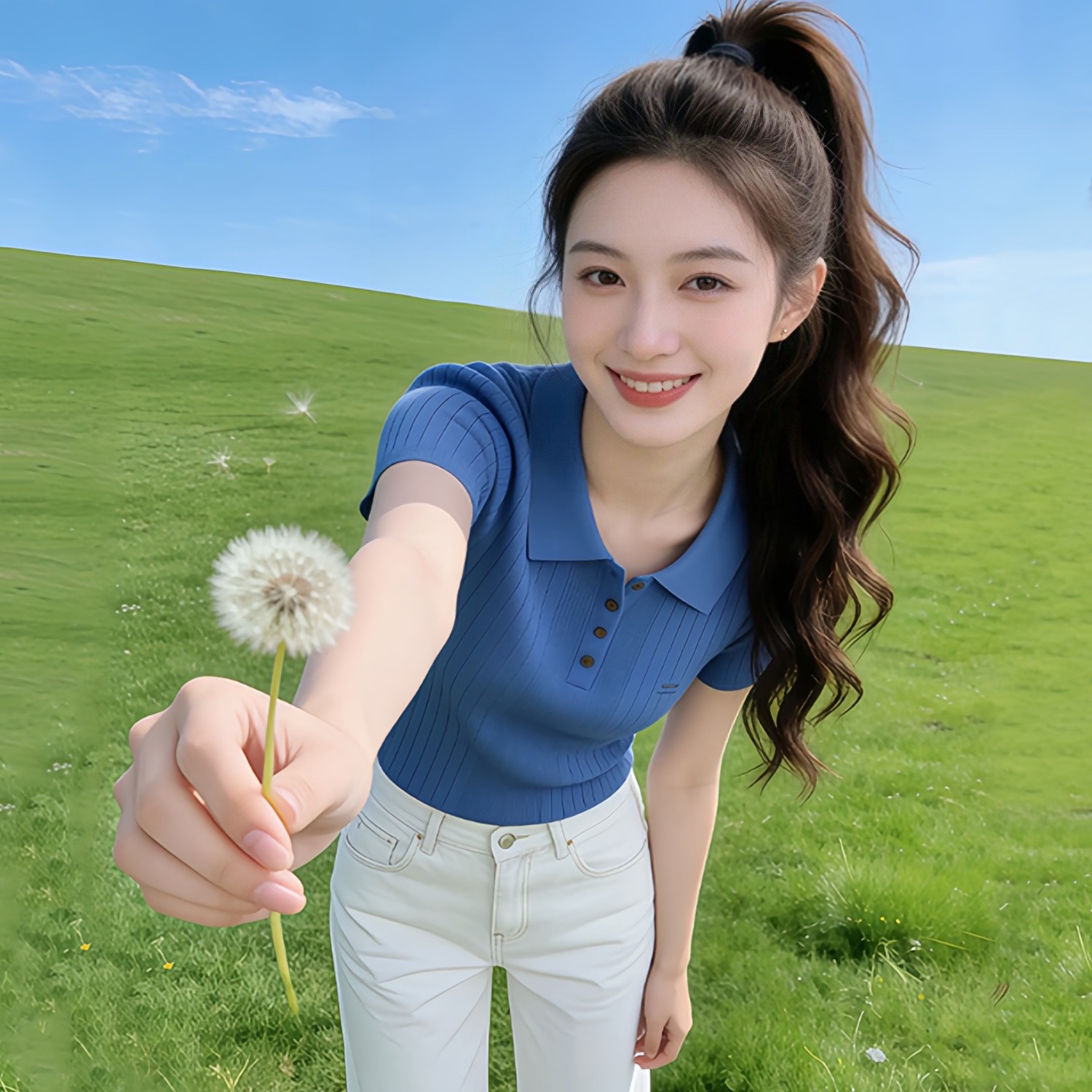 2026夏季新款藍色Polo領短袖t恤女修身顯瘦洋氣百搭上衣爆款女裝