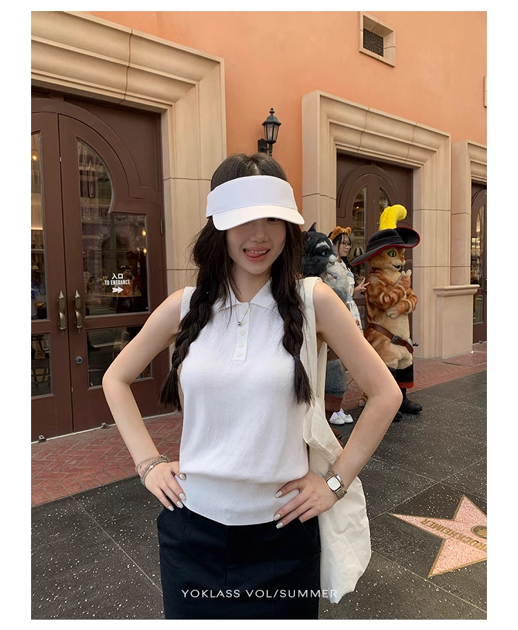 王少女的店 miu系polo領無袖背心女夏韓系氣質寬松顯瘦針織衫上衣