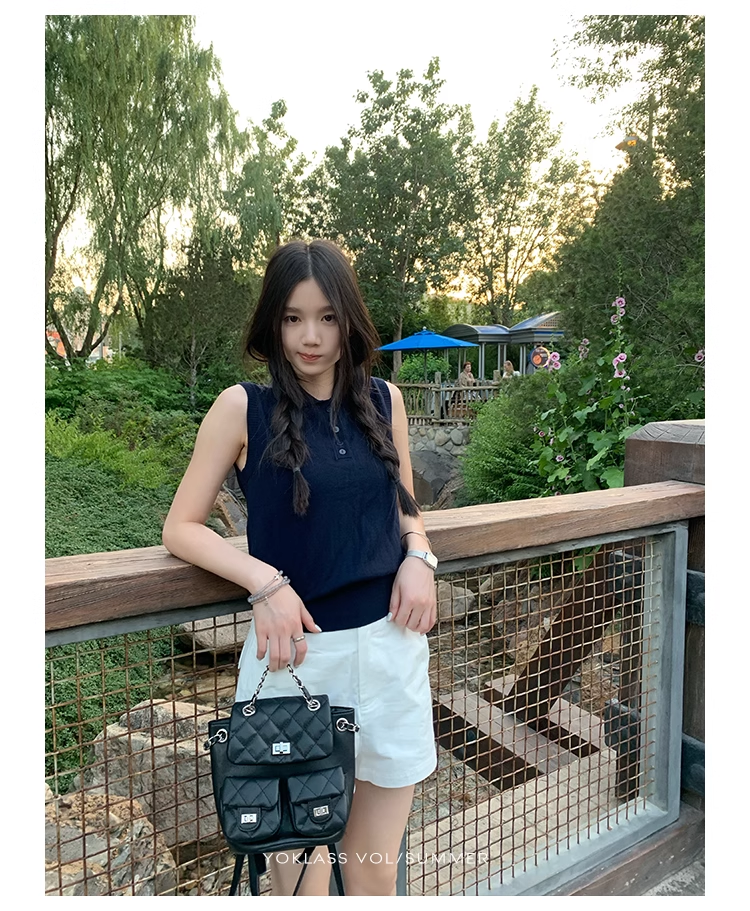 王少女的店 miu系polo領無袖背心女夏韓系氣質寬松顯瘦針織衫上衣