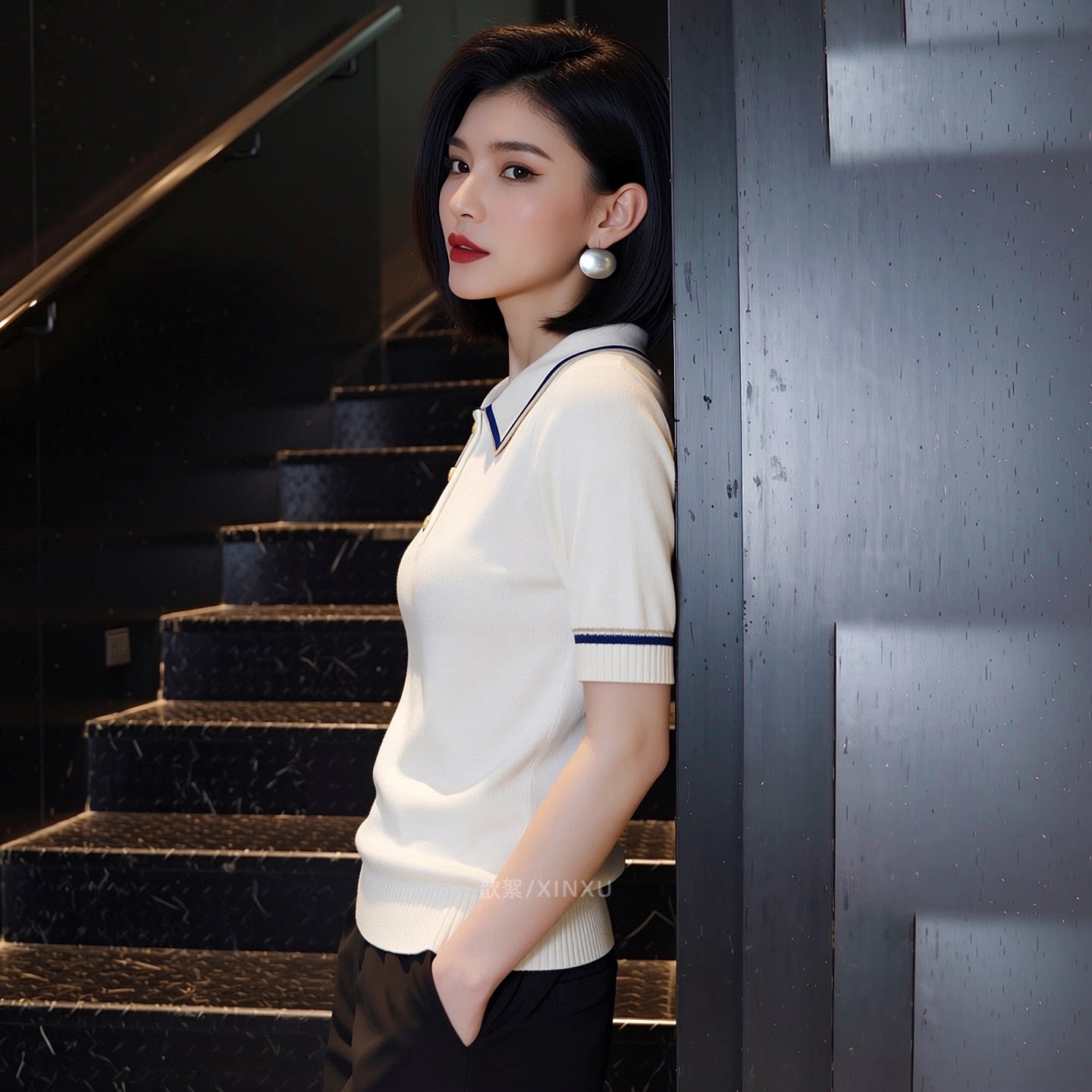 2026夏季新款韓版polo領拼色短袖針織衫女修身顯瘦氣質小眾上衣潮