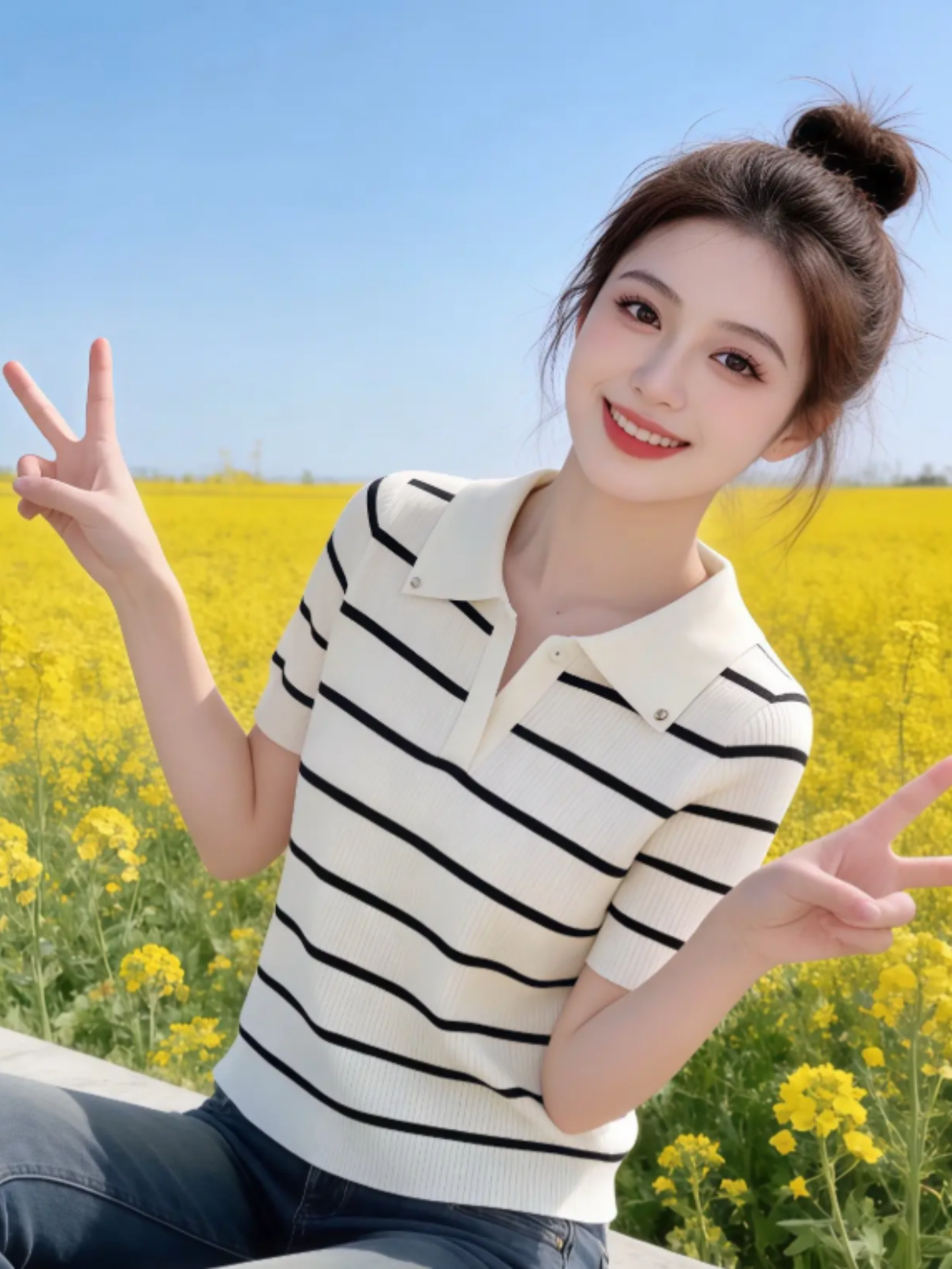 條紋拼接翻領短袖針織衫女2026年夏季新款韓版時尚超好看穿搭上衣