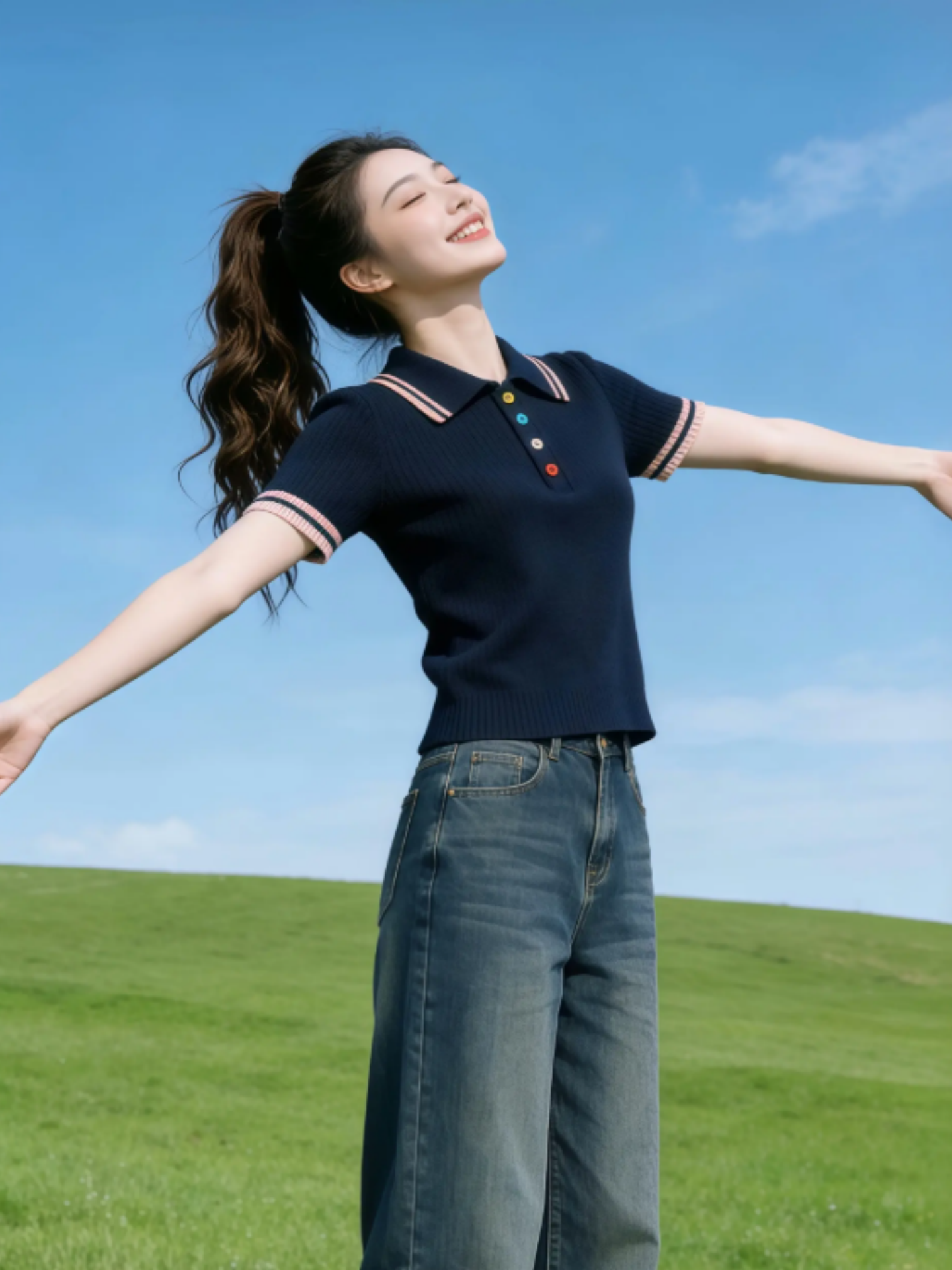 polo領藏藍針織短袖T恤女2026夏季新款寬松顯瘦獨特絕美氣質上衣