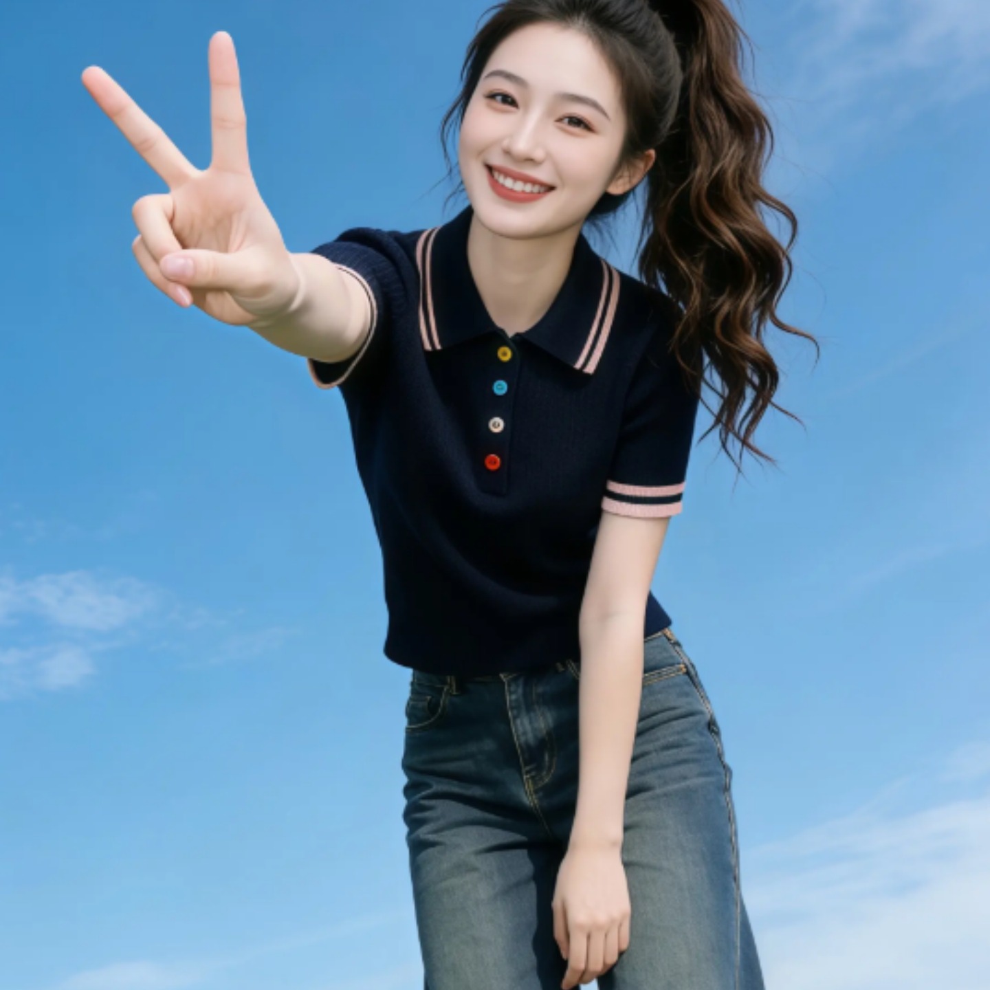 polo領藏藍針織短袖T恤女2026夏季新款寬松顯瘦獨特絕美氣質上衣