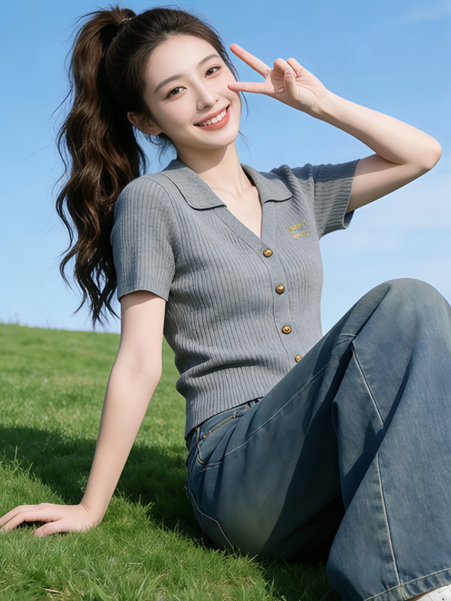 通勤風灰色翻領紐扣針織短袖T恤女2026新款夏季巨好看不撞款上衣