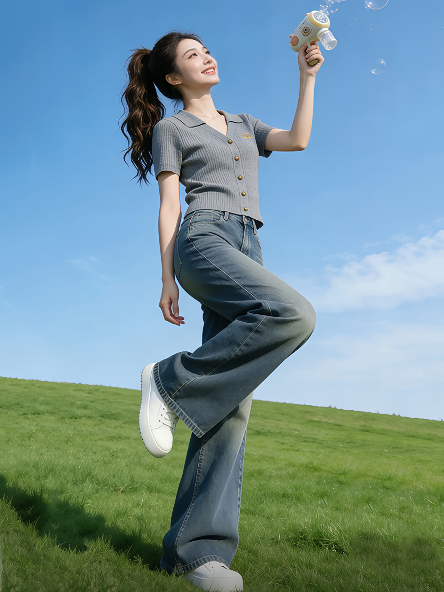 通勤風灰色翻領紐扣針織短袖T恤女2026新款夏季巨好看不撞款上衣