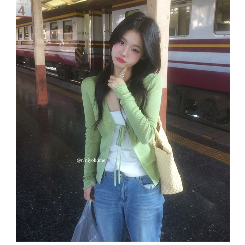 小仙倪子絕美韓女開衫女春夏超好看針織衫薄款披肩系帶外套小上衣