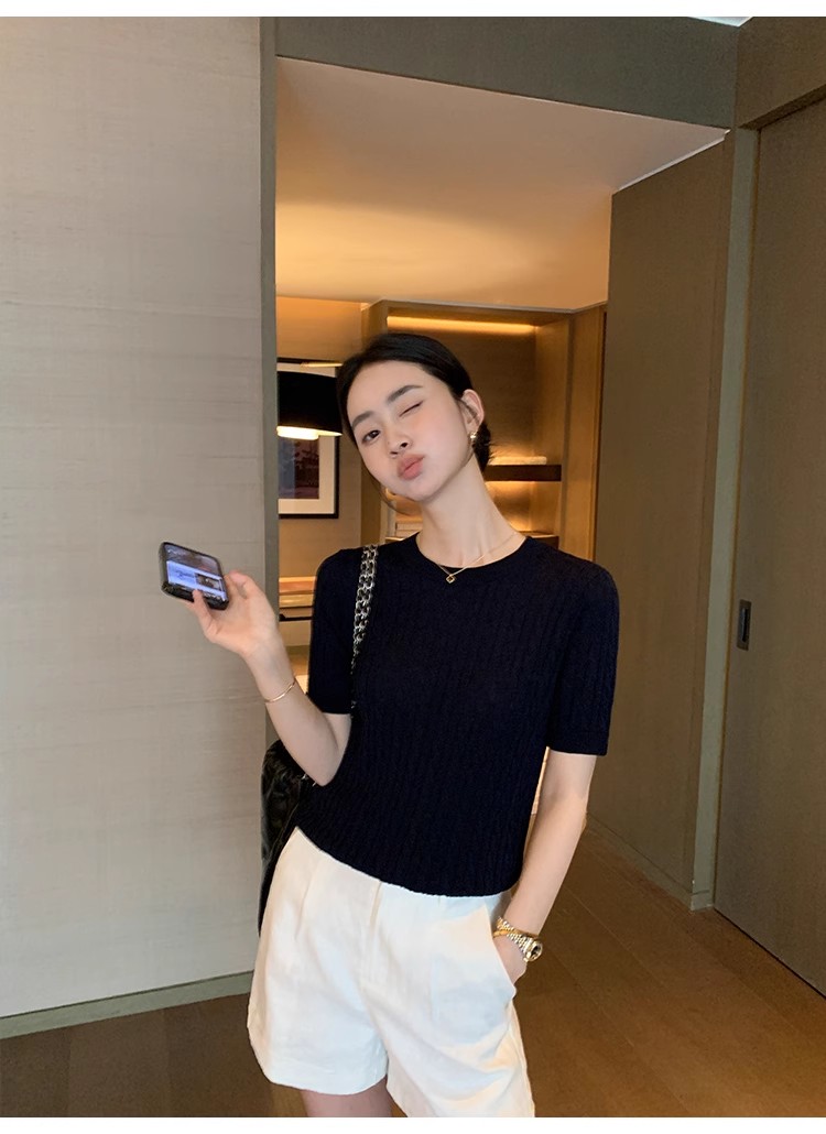 Maven Lin 軟糯親膚 基礎版麻花短袖針織衫女萊賽爾氣質寬松上衣