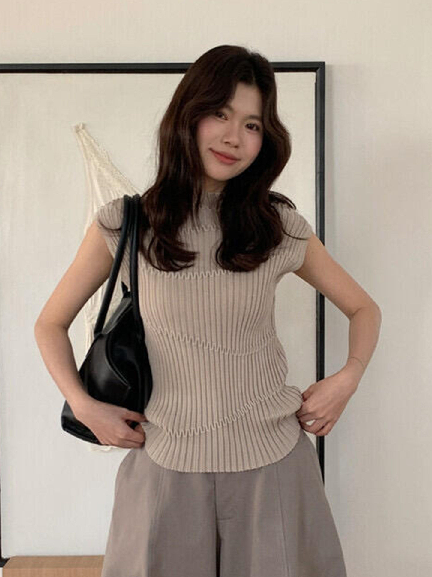 韓系白色半高領無袖針織T恤女夏季小個子顯瘦獨特漂亮設計感上衣