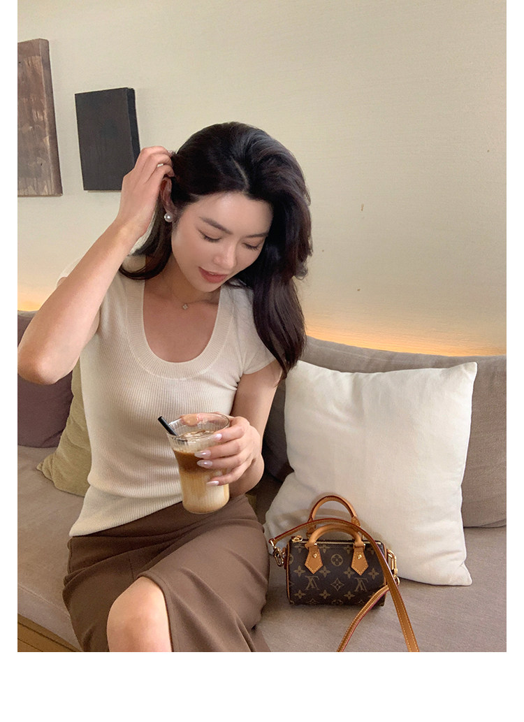 Lazy zoe大u領揚子系列T 簡約修身顯瘦上衣羊毛內搭短袖打底衫