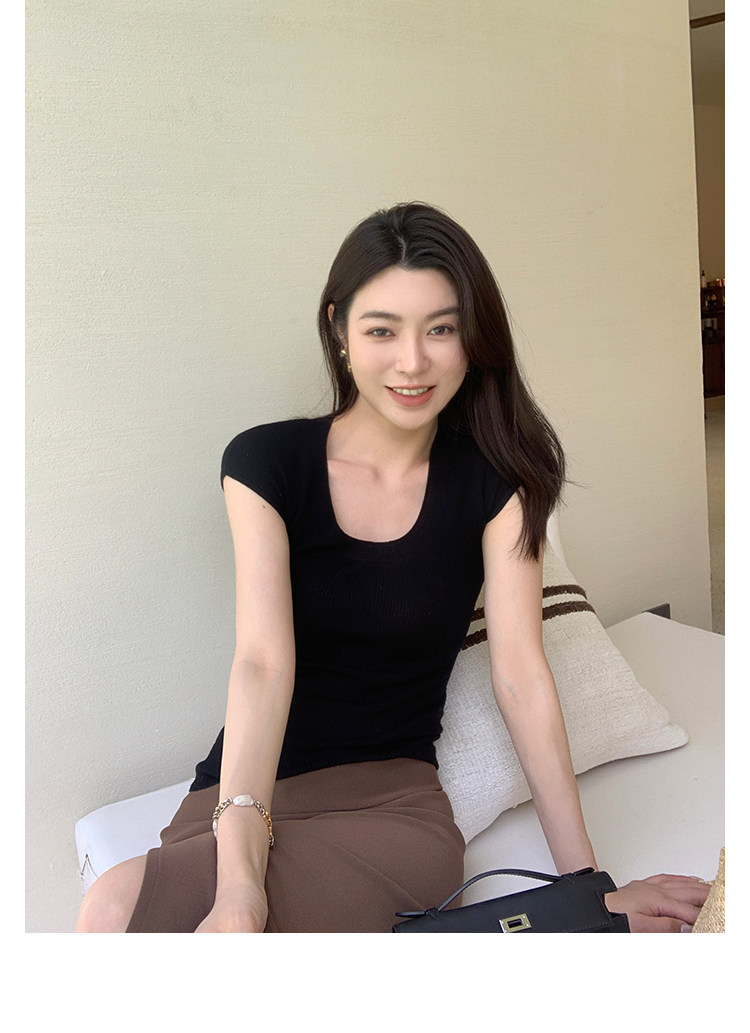 Lazy zoe大u領揚子系列T 簡約修身顯瘦上衣羊毛內搭短袖打底衫