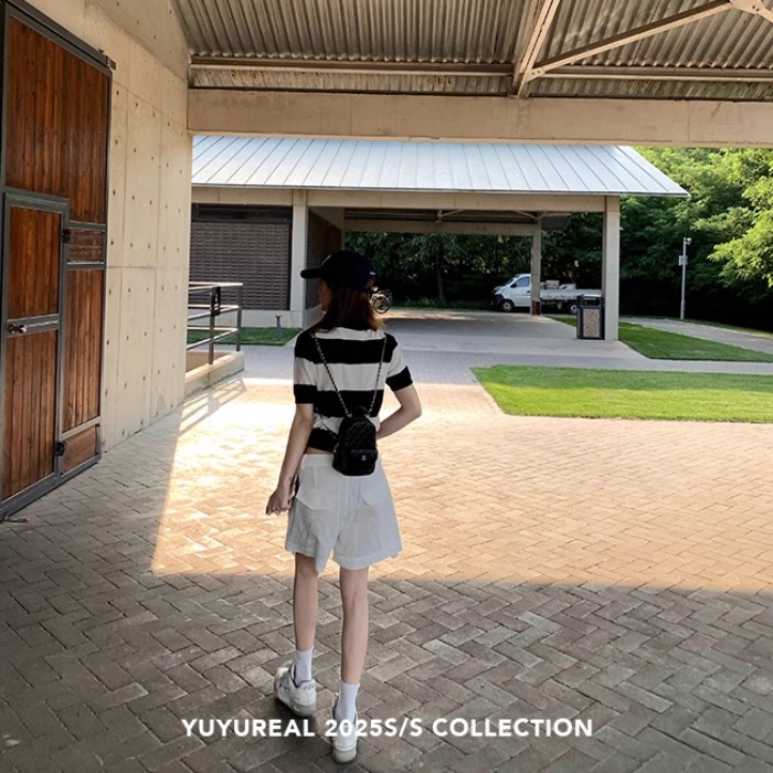 YUYUREAL 海軍風條紋撞色透氣polo衫