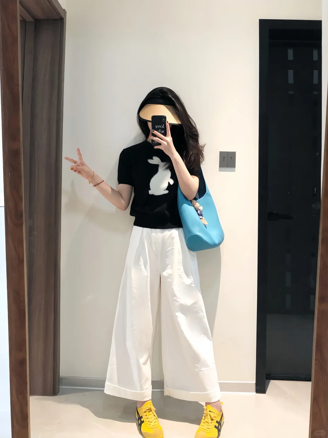 UnderStressRS剪影植絨小兔針織衫短袖韓系甜美短款修身T恤女