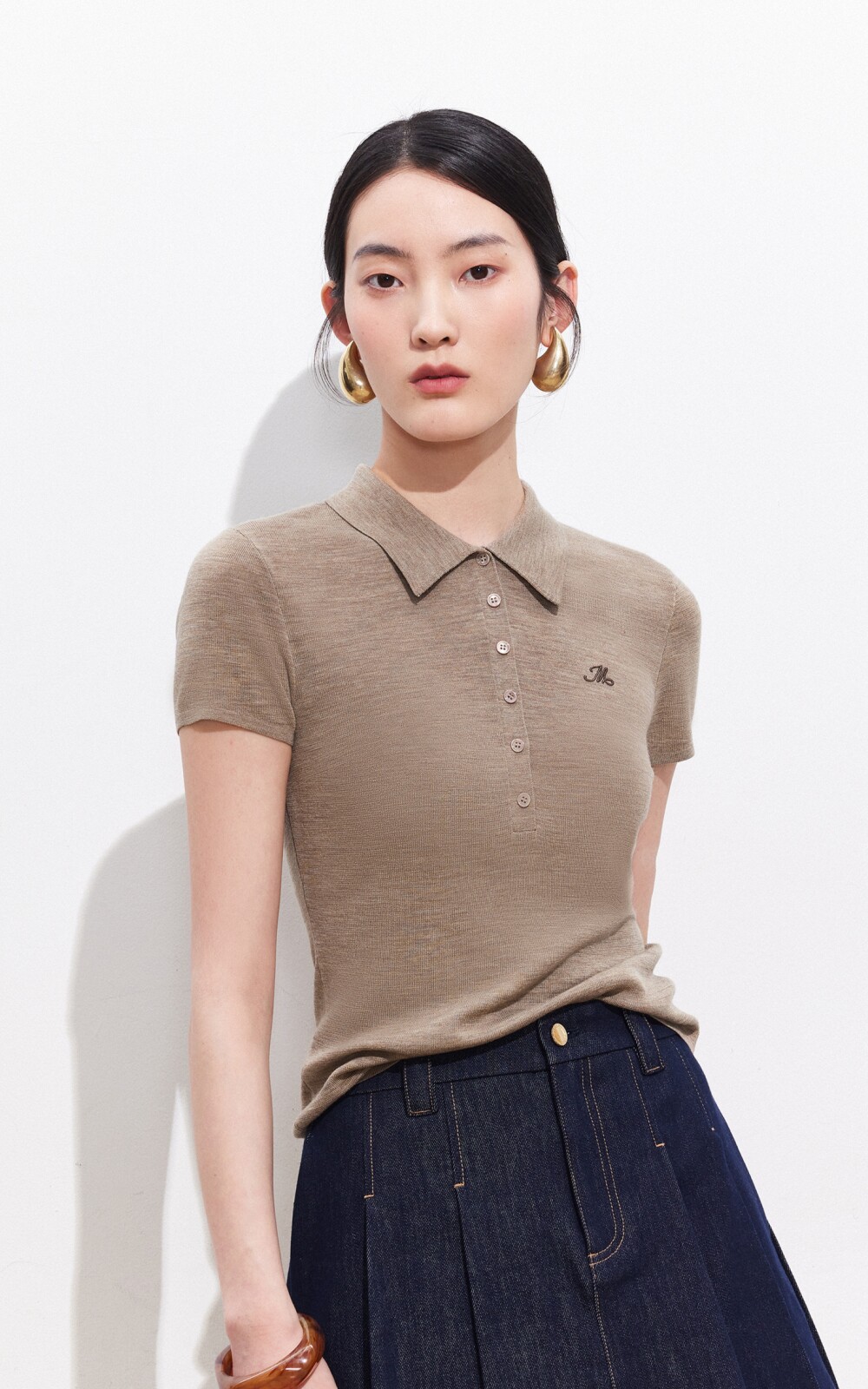 針織衫女2026夏季新款POLO領刺繡短袖上衣休閑