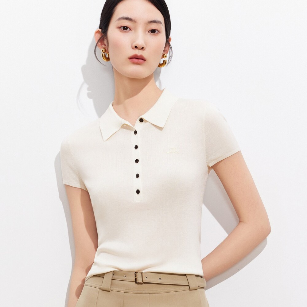 針織衫女2026夏季新款POLO領刺繡短袖上衣休閑