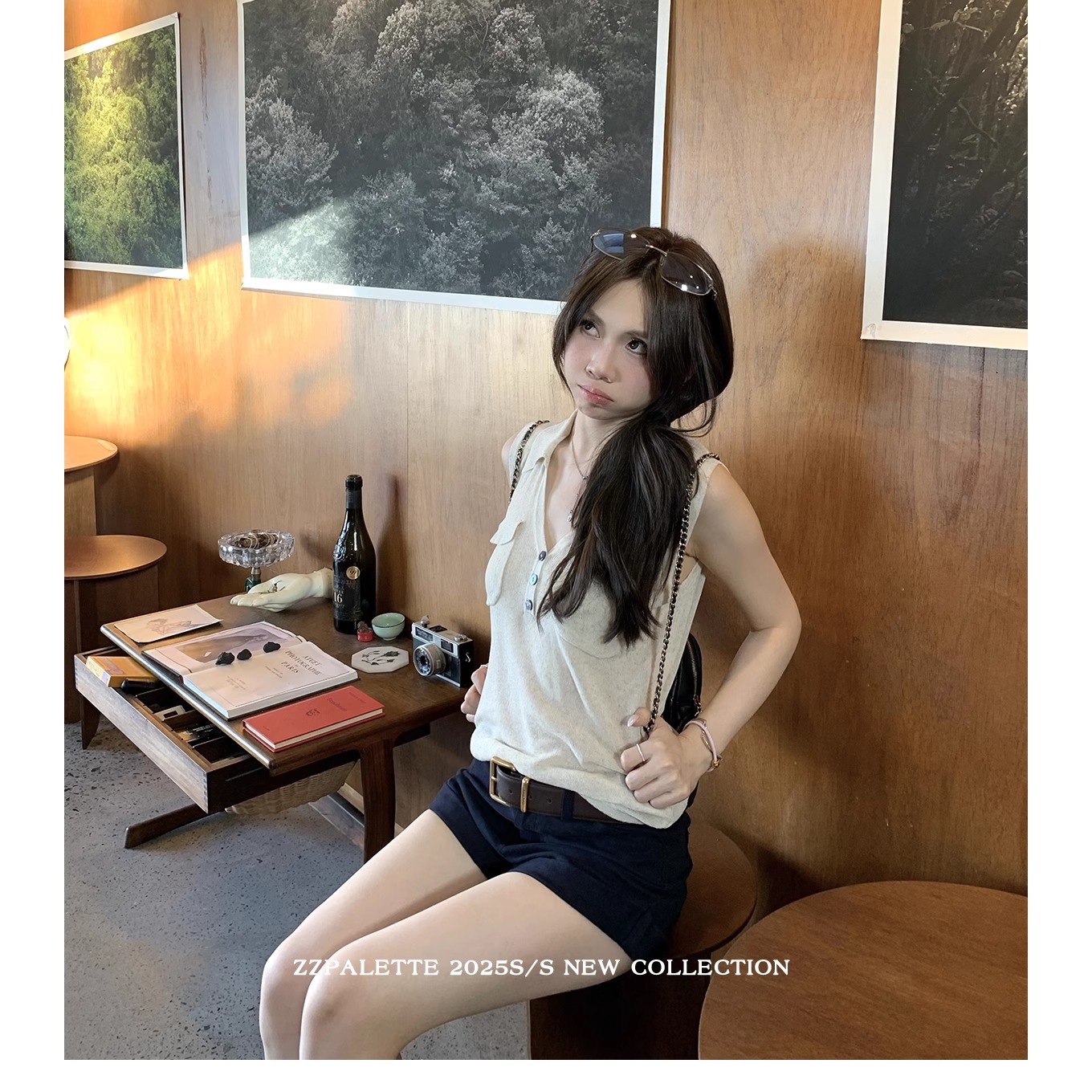 黃只只zzpalette 淡系老錢 亞麻萊賽爾涼感polo翻領無袖針織馬甲