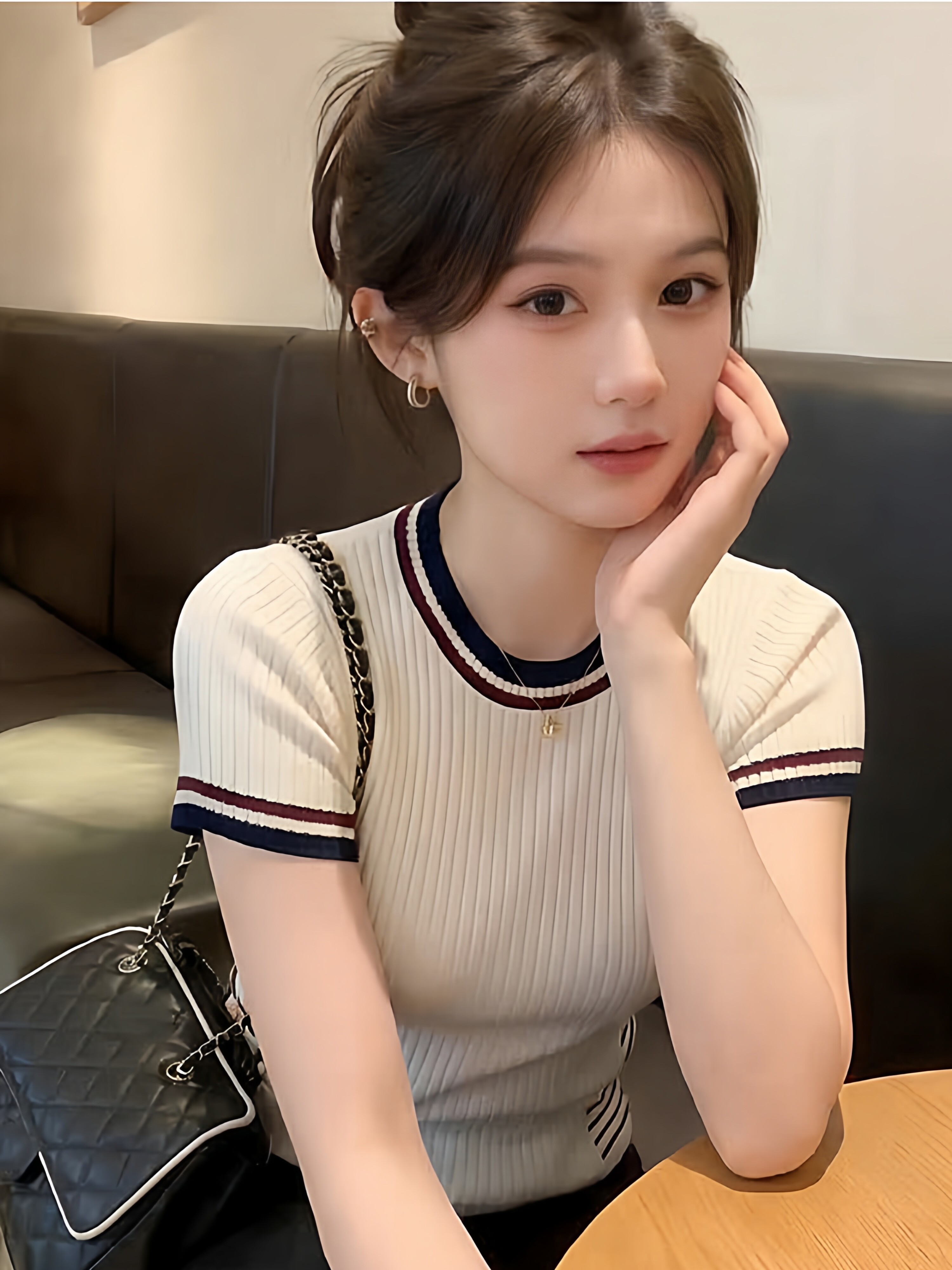 輕熟風撞色條紋拼接短袖毛針織衫2026夏季新款時髦減齡高級感上衣