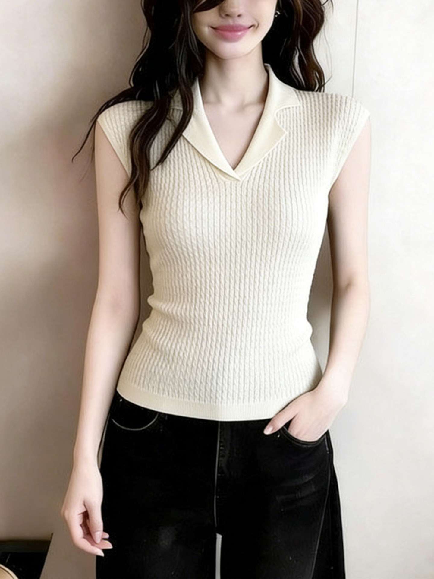 法式絕美V領針織小飛袖短袖T恤女夏季獨特漂亮修身顯瘦短款小上衣