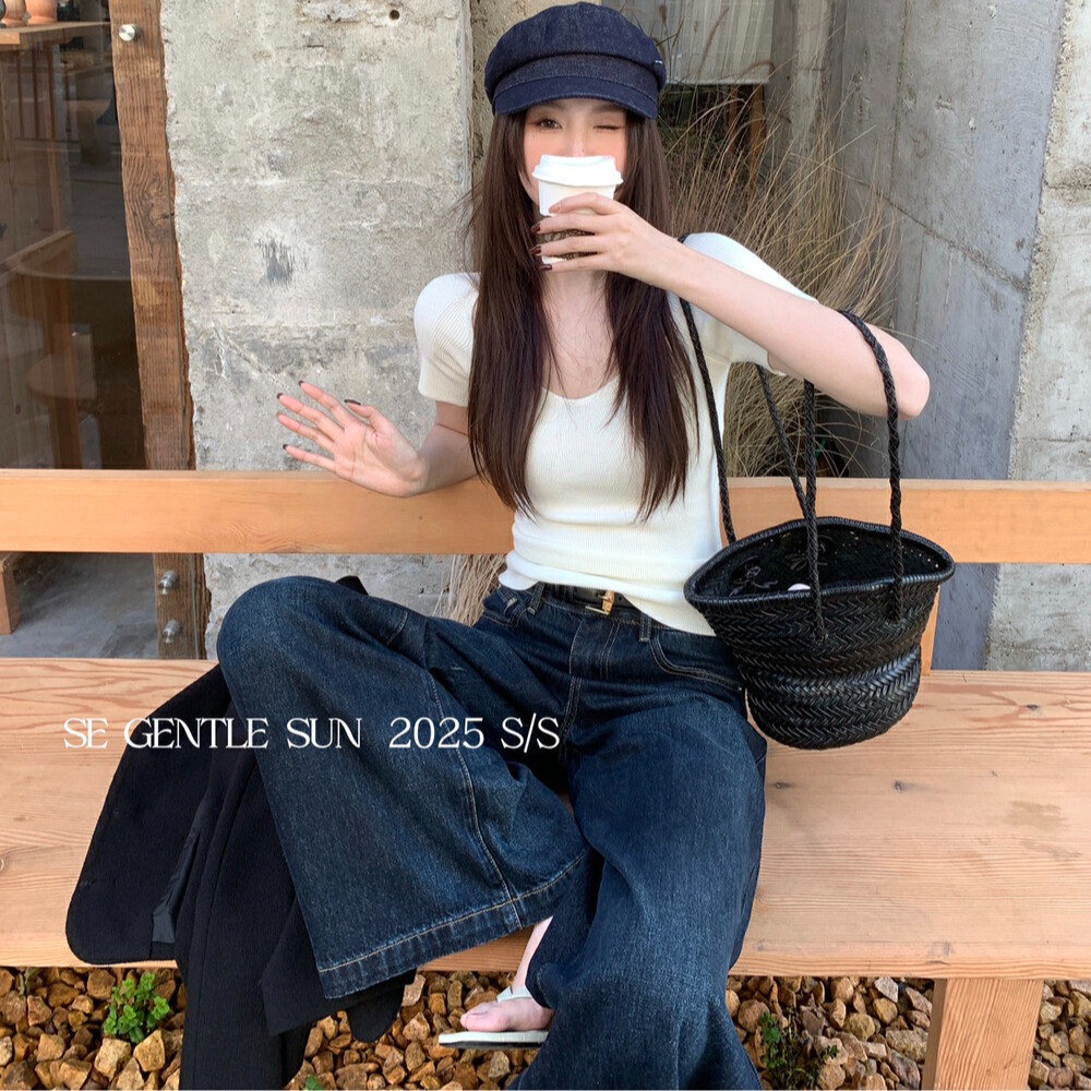 法式紫色大領口短袖t恤女夏季純欲風修身顯瘦針織鎖骨正肩上衣
