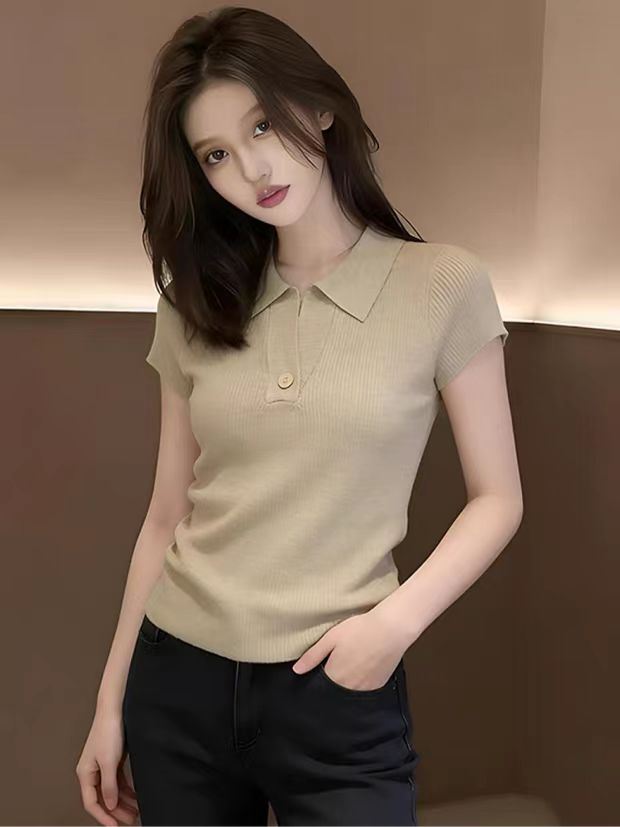 韓系短款polo領正肩短袖針織衫女2026新款夏季修身絕美巨好看上衣
