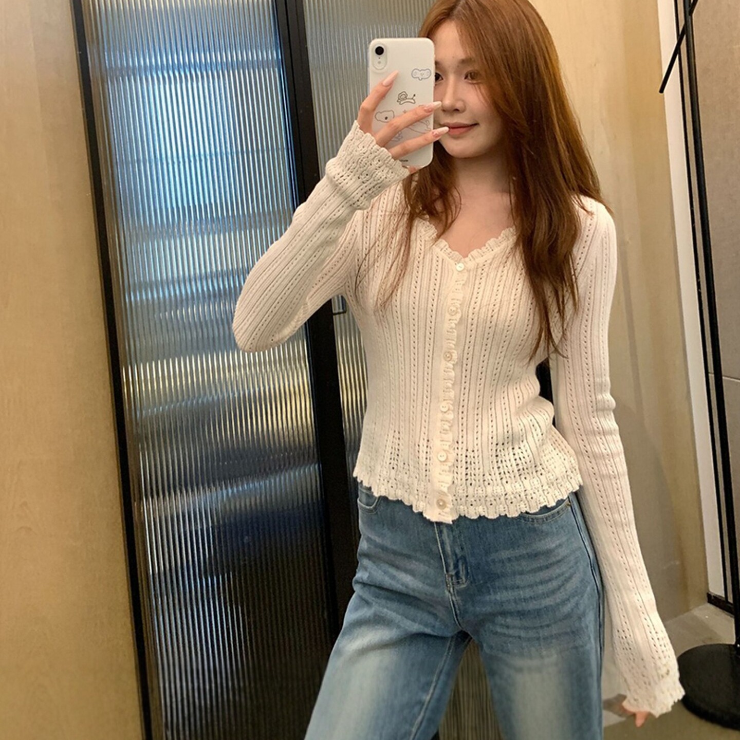 法式復古白色V領花邊鏤空針織開衫女夏季設計感小眾獨特絕美上衣