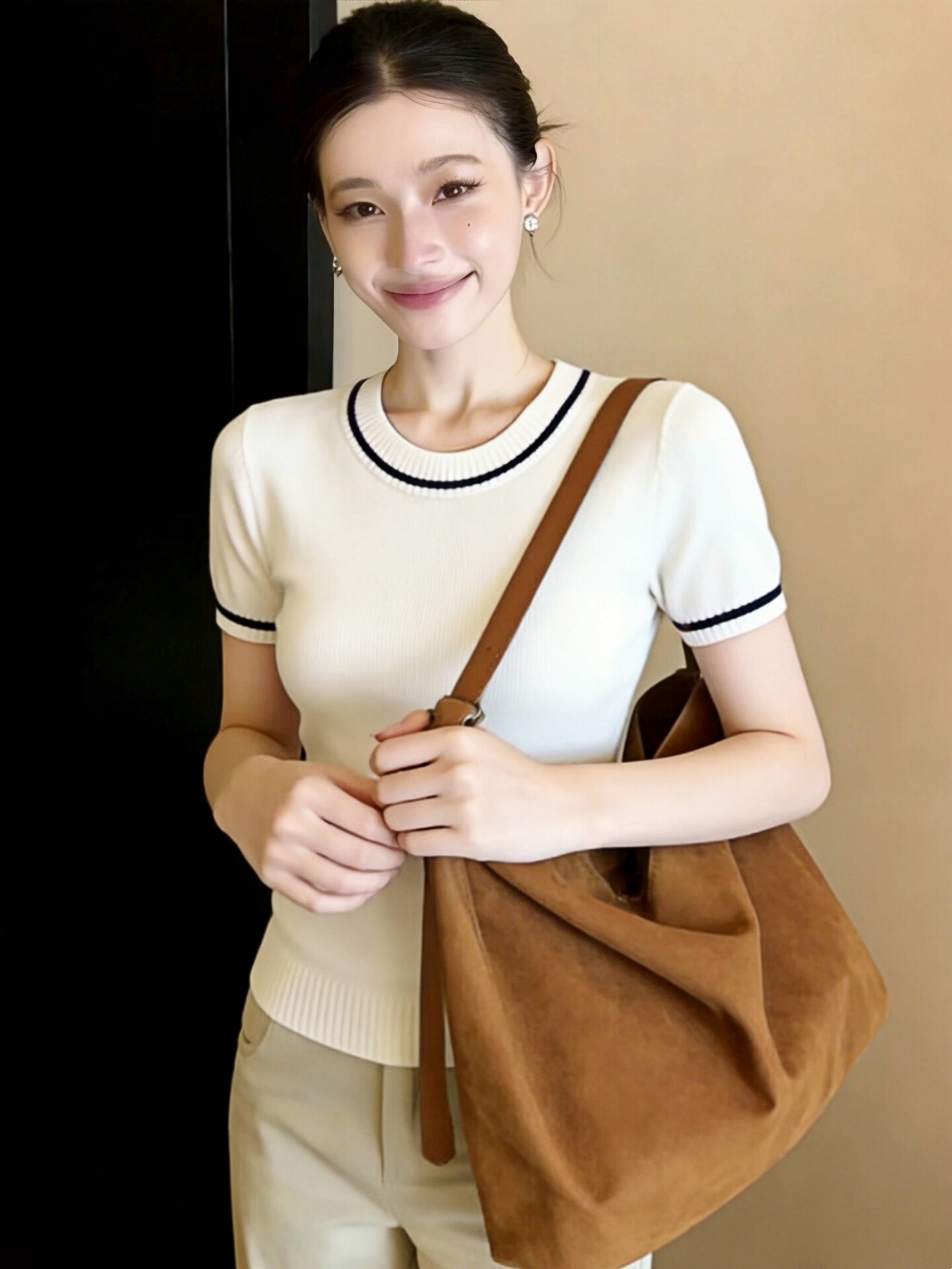 白色短袖針織衫女裝春裝2026新款夏季設計感撞色早春獨特漂亮上衣