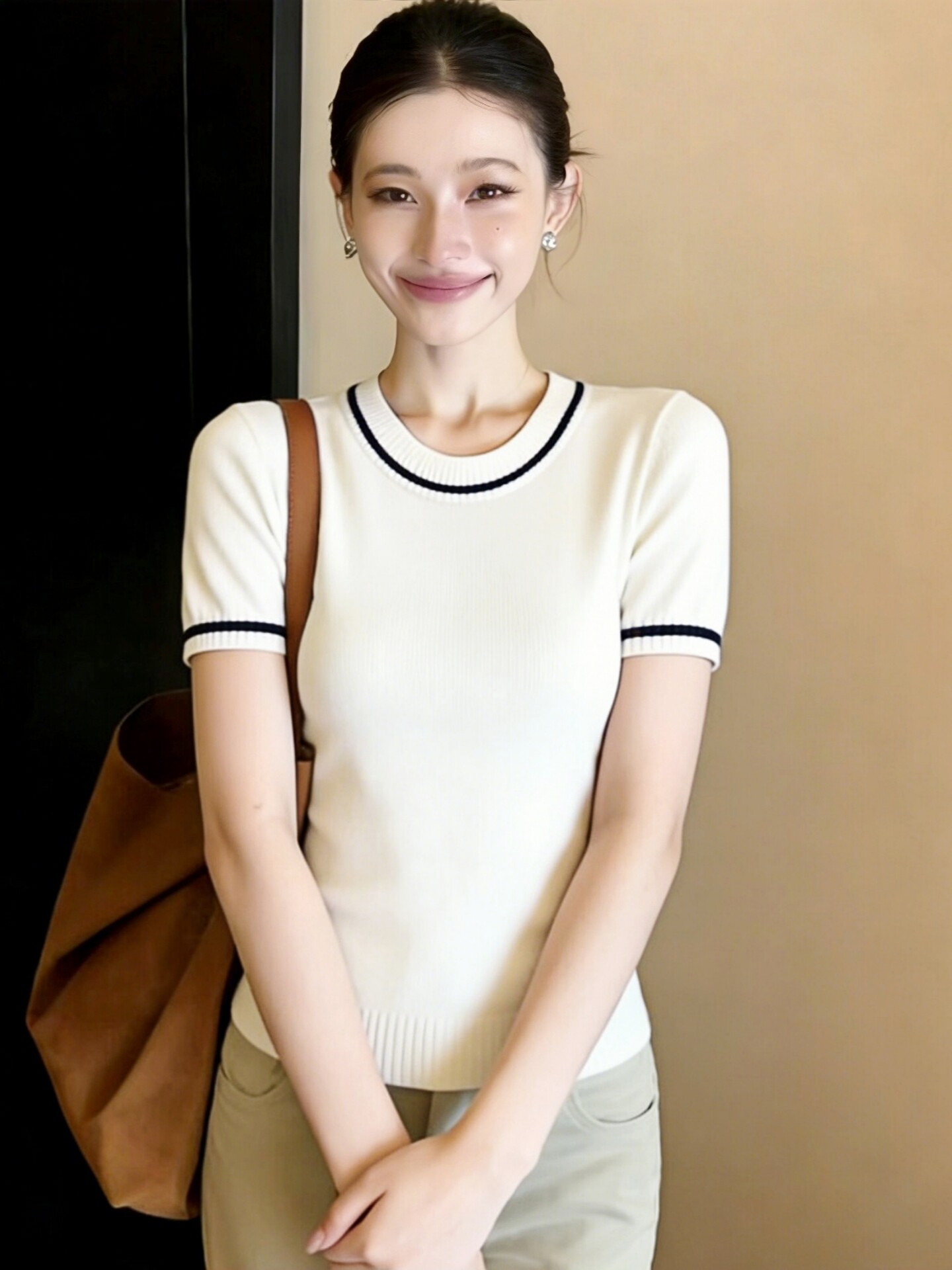 白色短袖針織衫女裝春裝2026新款夏季設計感撞色早春獨特漂亮上衣