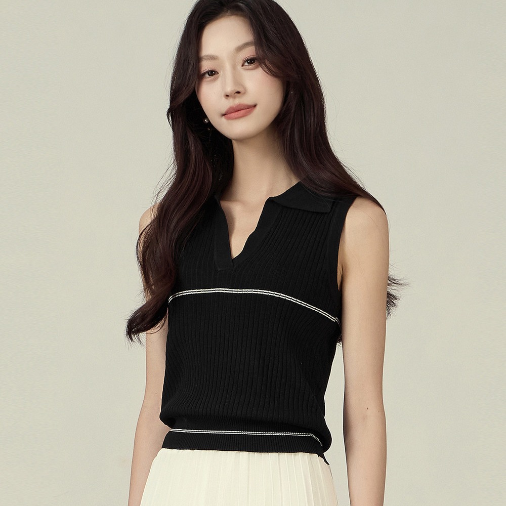 崛起的小個子條紋針織吊帶背心女夏季polo領外穿內搭無袖上衣氣質