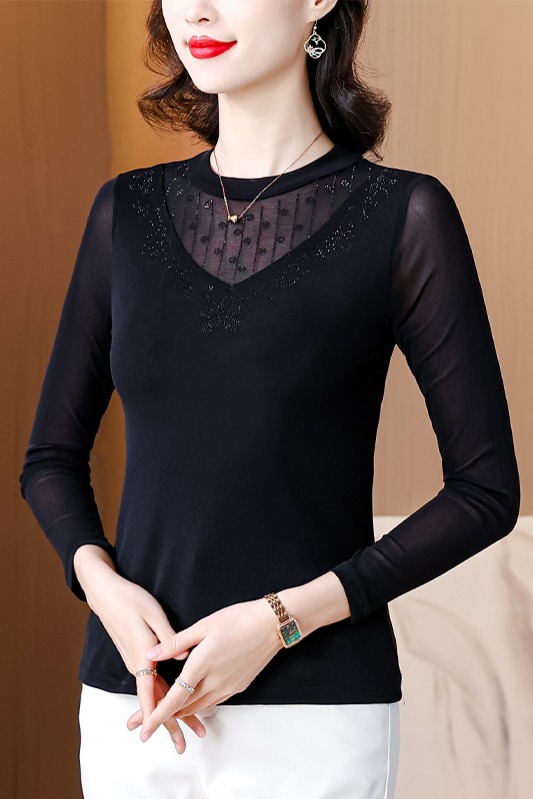 2026蕾絲打底衫女洋氣新款韓版修身顯瘦氣質網紗內搭長袖上衣
