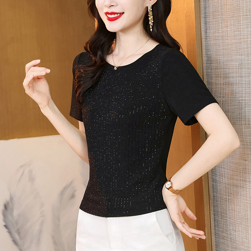 202夏季新品網紗重工燙鉆打底衫女裝洋氣時尚個性上衣歐貨小衫