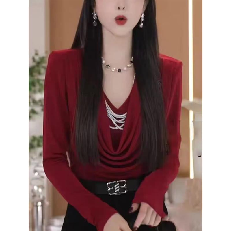 女裝秋冬季新款韓版優雅慵懶質假兩件蕩領設計感百搭氣