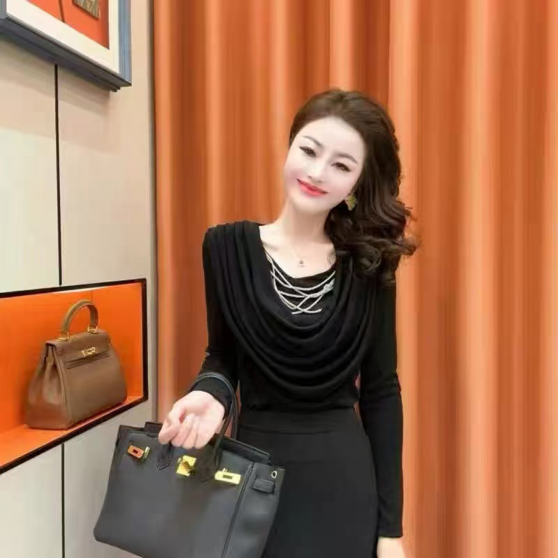 女裝秋冬季新款韓版優雅慵懶質假兩件蕩領設計感百搭氣
