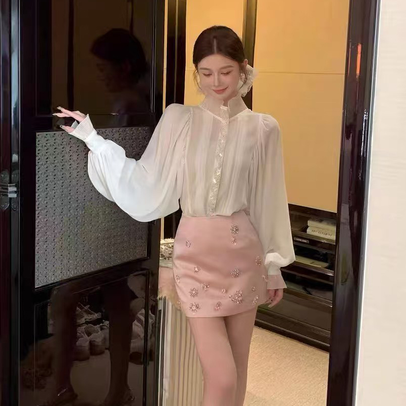 重工法式小資上衣輕奢高級感減齡洋氣荷葉邊襯衫女