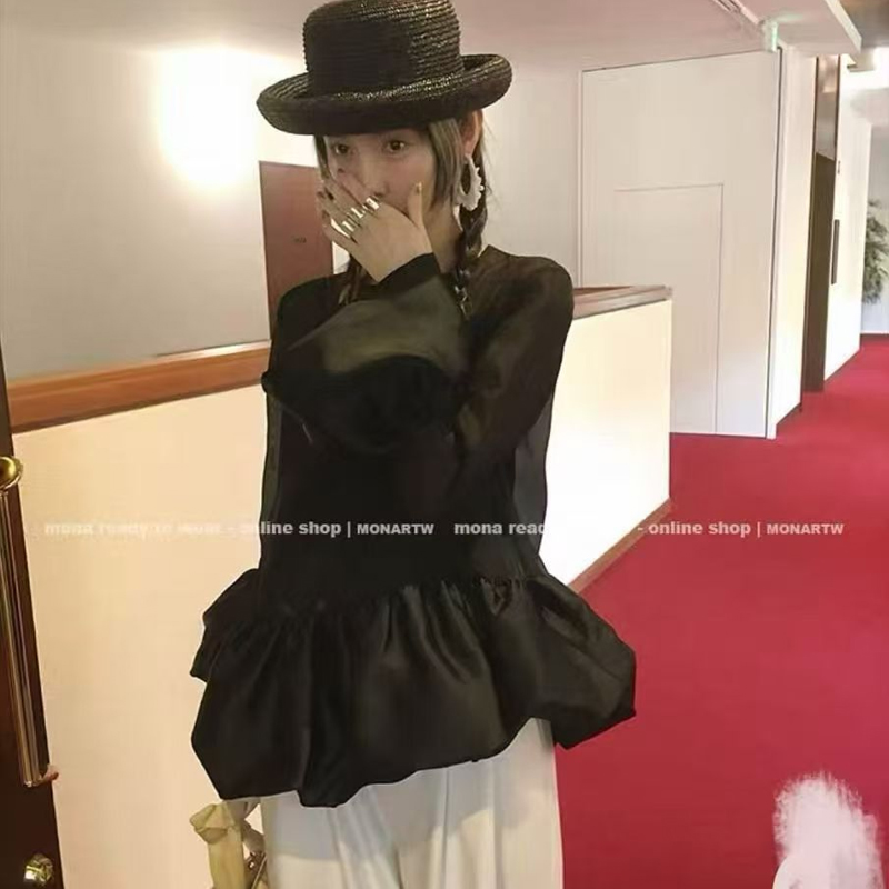 法式鹽系氣質高級感上衣女喇叭袖長袖時尚甜美法式花邊韓版上衣