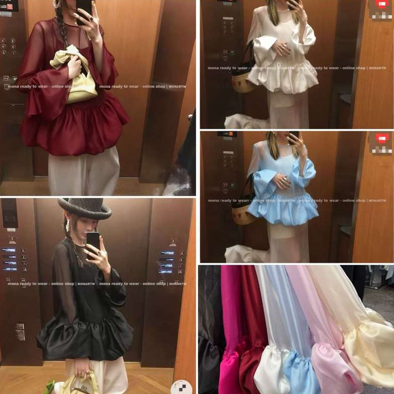 法式鹽系氣質高級感上衣女喇叭袖長袖時尚甜美法式花邊韓版上衣