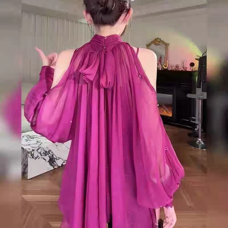 法式2026新款氣質名媛風掛脖飄帶襯衫女新款高級感顯瘦罩衫小上衣