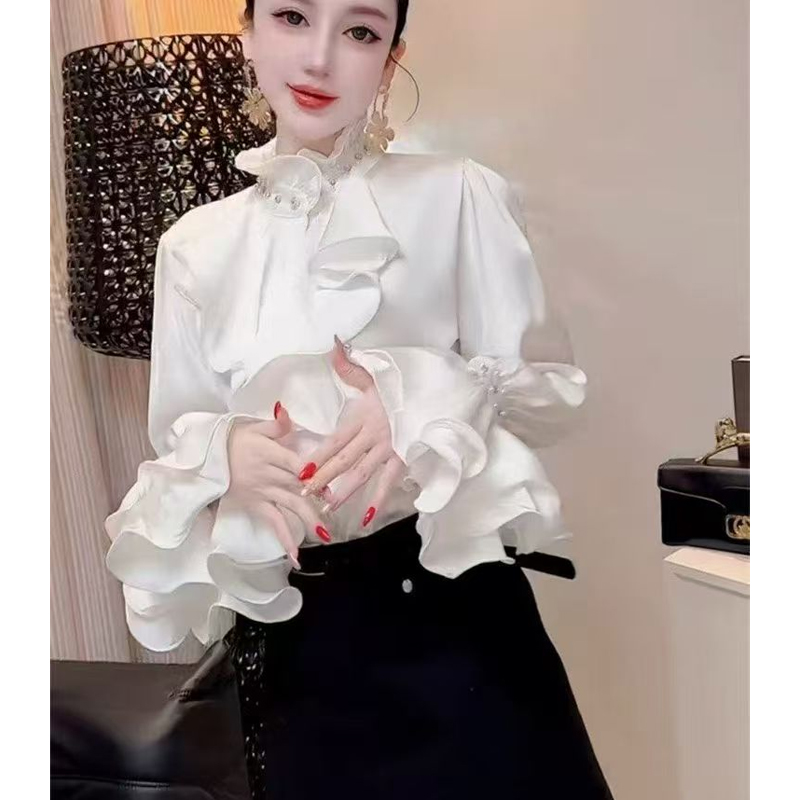 法式洋氣復古宮廷風襯衫女裝顯瘦氣質襯衣高級感減齡百搭釘珠上衣
