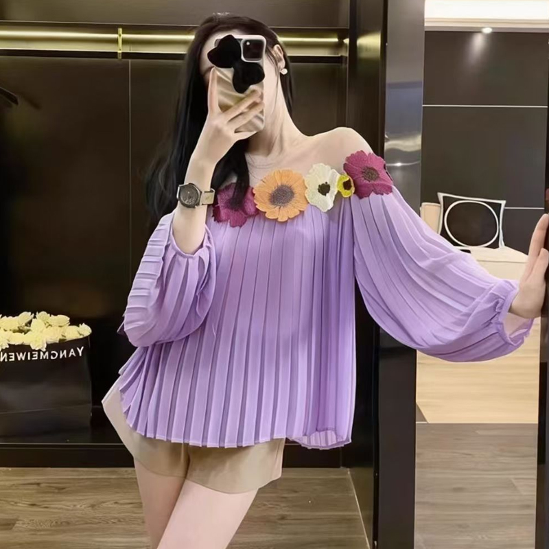 高級感花朵百褶襯衫上衣女2026春季新款洋氣輕奢小眾顯瘦長袖襯衣